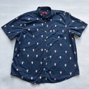 The Foundry Young Mens 2XL Short Sleeve Navy Shirt Ice Cream Pattern 100% Cotton